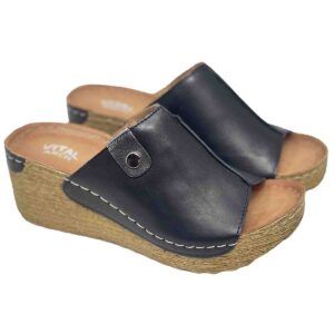Roma  Black  Comfort Wedge on Comfort Cork Base Sole 36 and 38   only left