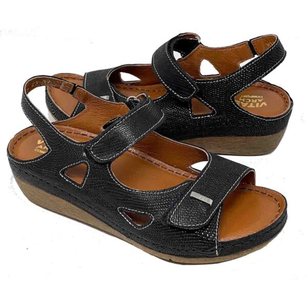 Vital Arch Angela 619 Comfort Therapeutic Sandals in Black Printed Genuine Leather - Image 2