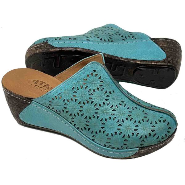 V Italia Clara extra light construction close toe slide in turquoise color   genuine leather - Image 2