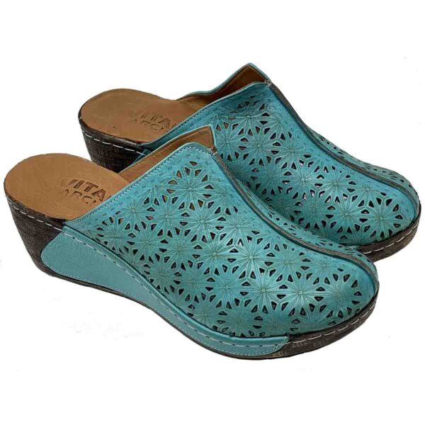 V Italia Clara extra light construction close toe slide in turquoise color   genuine leather - Image 3