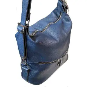 V-Italia Syrena Convertible Shoulder Bag to Backpack Dark Blue Soft Pebble Leather