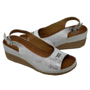 Mary Ann White Silver Genuine Leather Extra Light Comfort wedge only 37 left