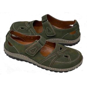 Diora rich olive genuine leather closed-toe summer flats