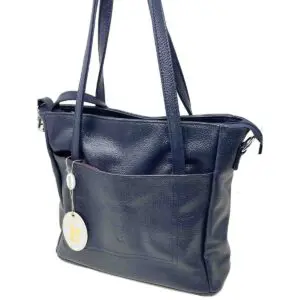 Syrena 9514 Shoulder Bag in Navy Blue Color Genuine Pebble Leather