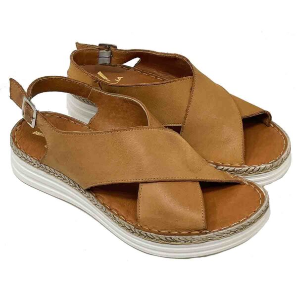 Dora Mid Brown Genuine Leather Two Band Comfort Sandals on Small Platform