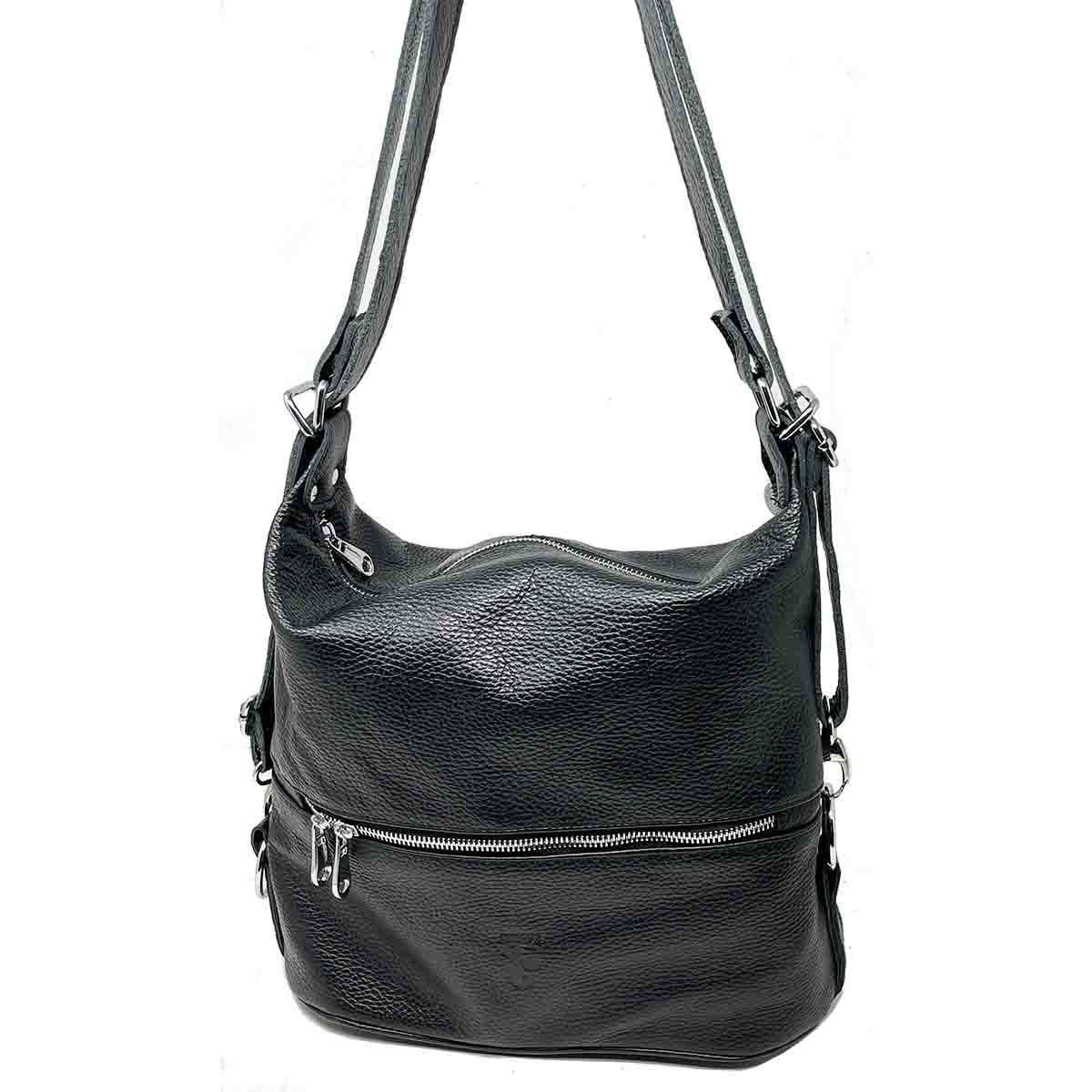 Syrena Convertible Bag to Backpack in Black Pebble Leather - V Italia ...