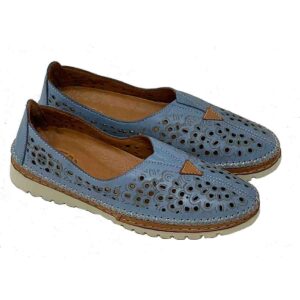 Jenny Vital Arch in Blue Genuine Leather Summer Comfort Flat with removable comfort insole