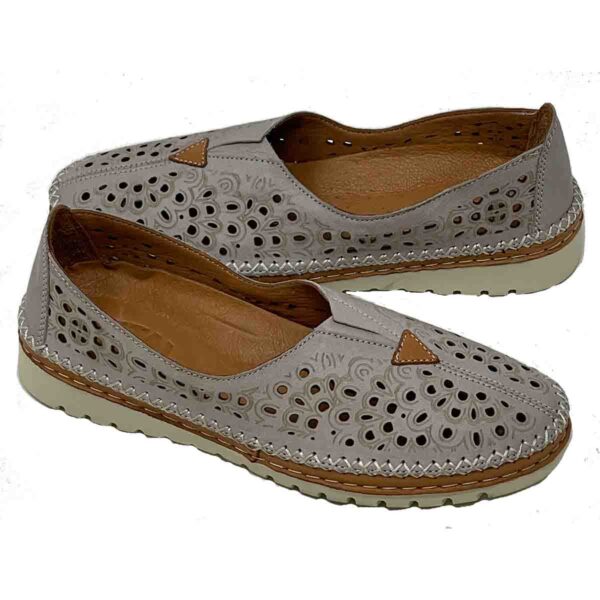 Jenny in Stone Genuine Leather Summer Comfort Flat with removable comfort insole - Image 2