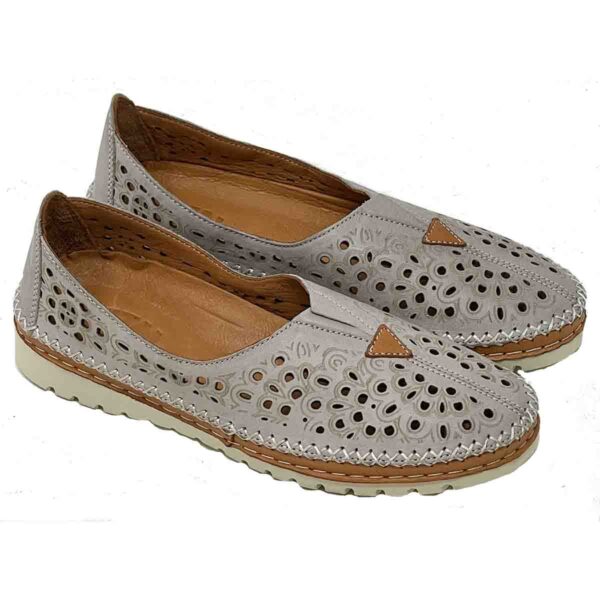 Jenny in Stone Genuine Leather Summer Comfort Flat with removable comfort insole