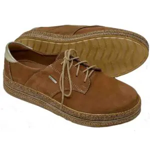 Veronica 2 Extra Light Lace Up Flats in Light Brown Genuine Nubuck Leather - Water Resistant