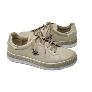La Farfalla Comfort Genuine Leather Fashion Walking Shoe in Beige Gold
