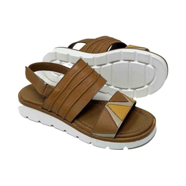 Angelica Comfort sandals in Light Brown tone Genuine Leather and contrasting front three tone bend - Image 2