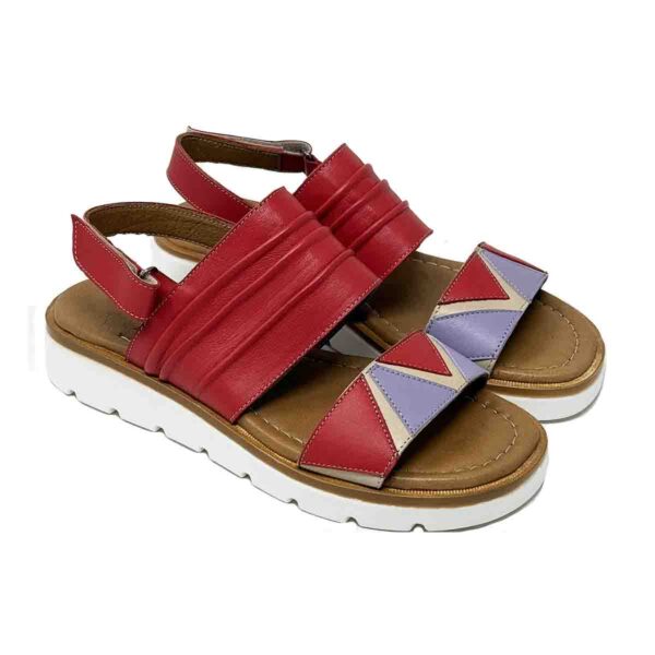Angelica Comfort Sandals in Red and accent three colors front bend