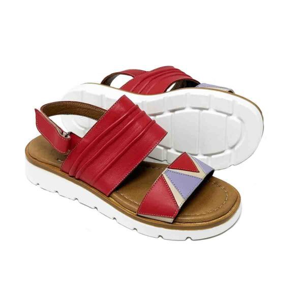 Angelica Comfort Sandals in Red and accent three colors front bend - Image 2