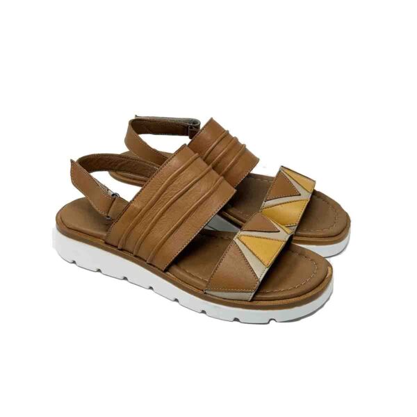 Angelica Comfort sandals in Light Brown tone Genuine Leather and contrasting front three tone bend