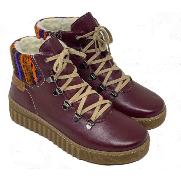 Laurena Red Genuine Leather Ankle Boots with Natural wool lining