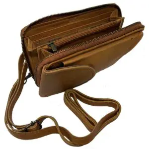 Belinda Wallet Purse in Soft Genuine Soft Pebble Leather Light Brown RFID protected