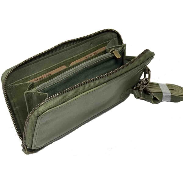 Belinda Functional Wallet Purse in Soft Genuine Soft Pebble Olive Leather RFID protected - Image 2
