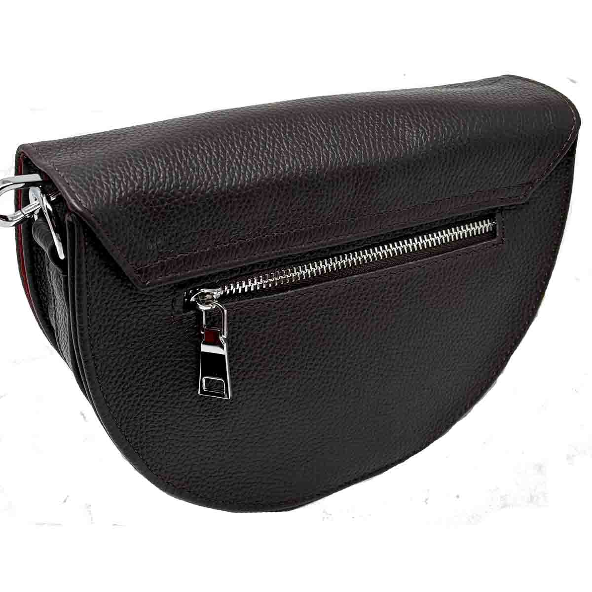 Jackie Small Cross Body Handbag in Dark Brown Genuine Pebble Leather - Image 3