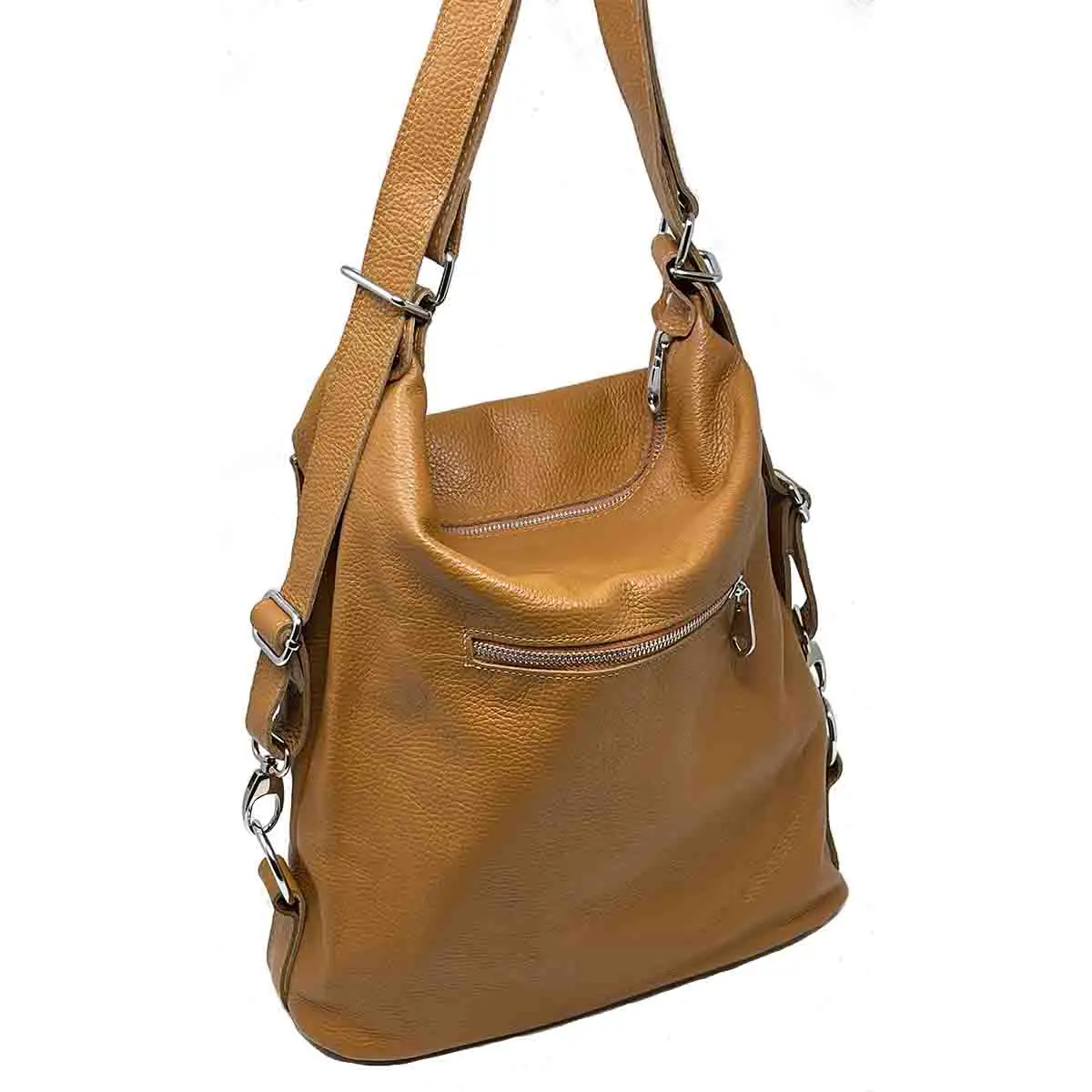 Syrena Sk 19 Convertible Bag to Backpack in Mid Brown Genuine Pebble Leather - Image 2