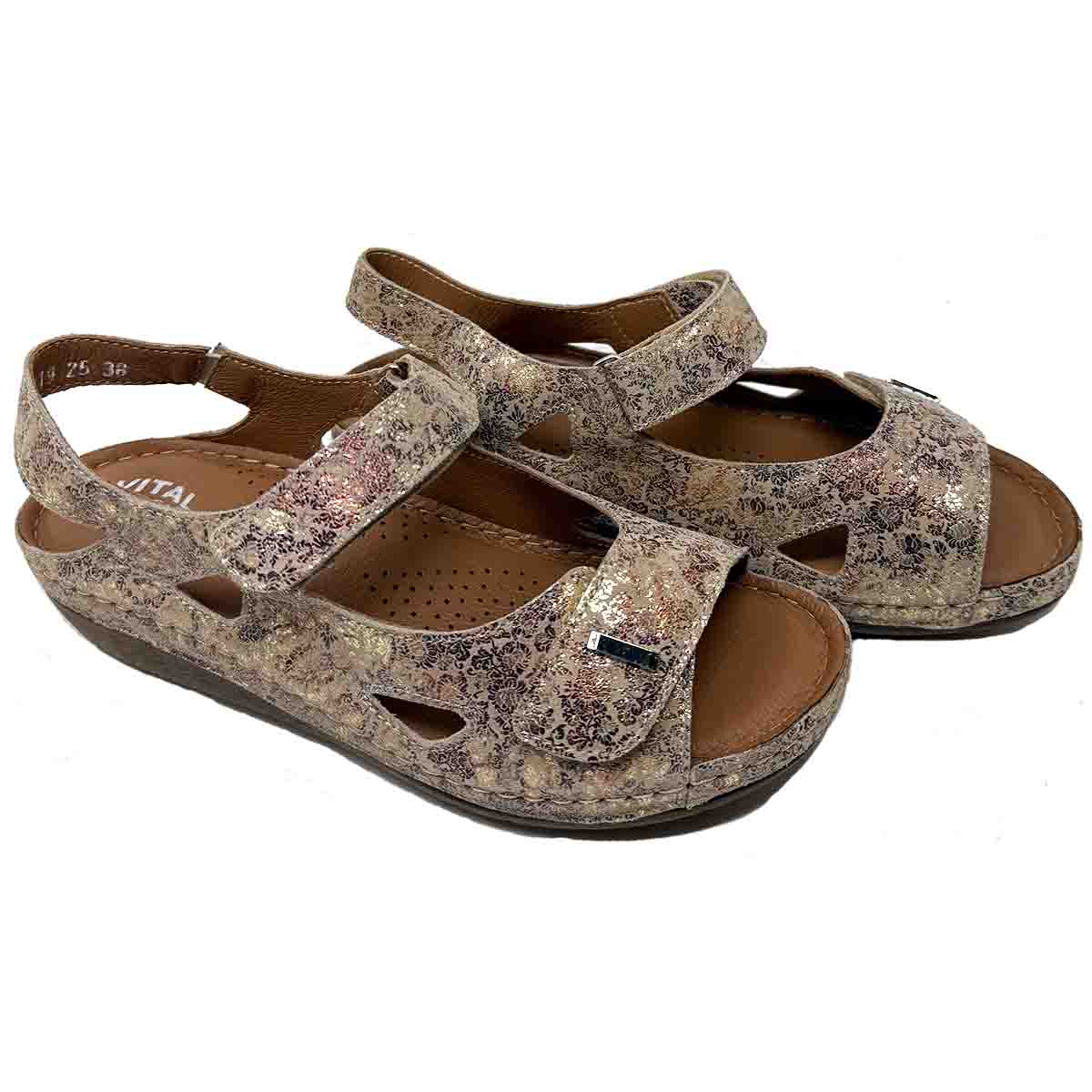 Vital Arch Angela 619 Comfort Therapeutic Sandals in Multi Gold Genuine Leather Print - Image 2