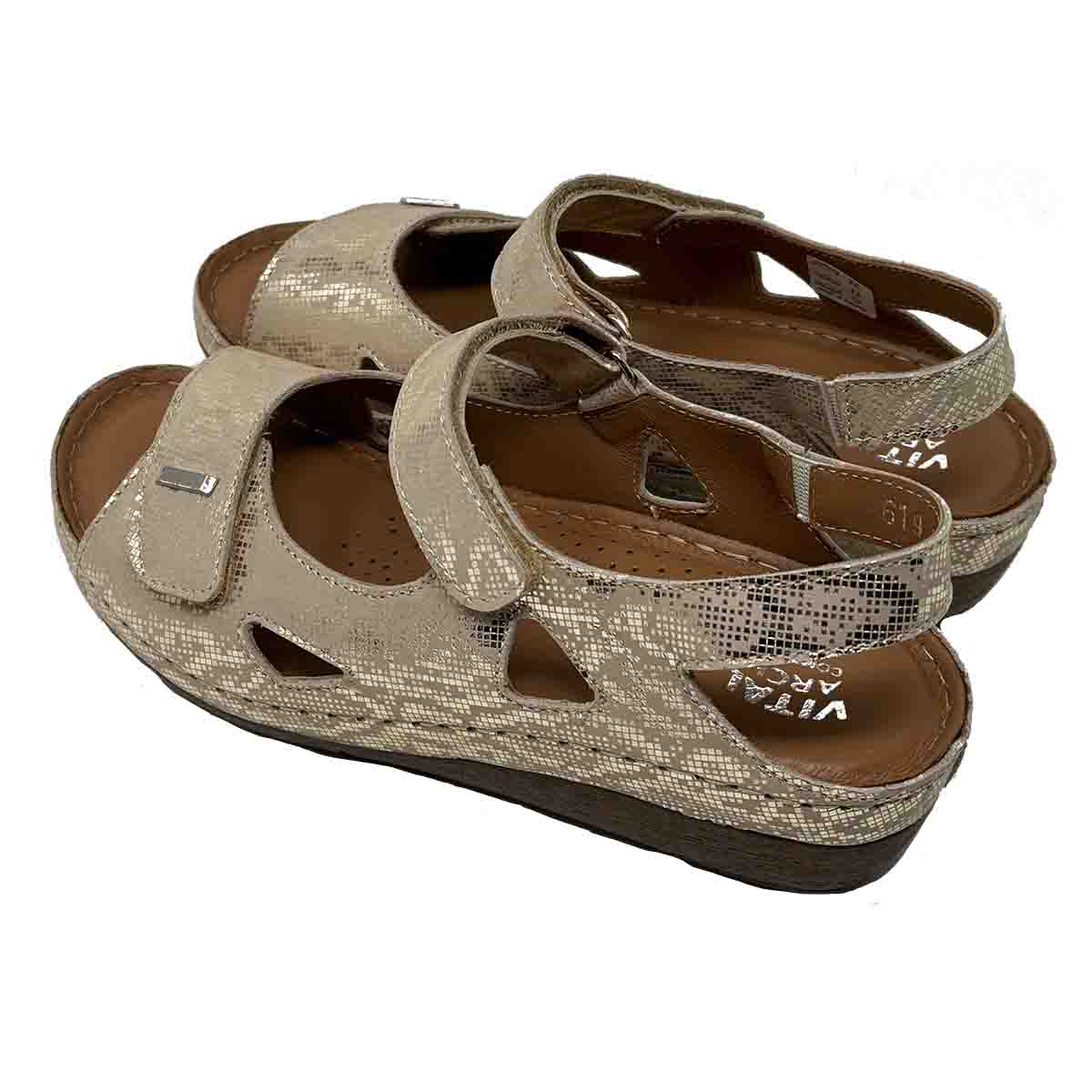 Vital Arch Angela 619 Comfort Therapeutic Sandals in Gold Tone Genuine Leather Print - Image 2