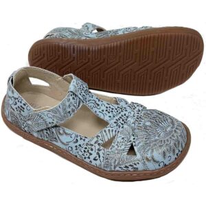Daria Genuine leather Blue Gold Print wide toe box only size 7 is left