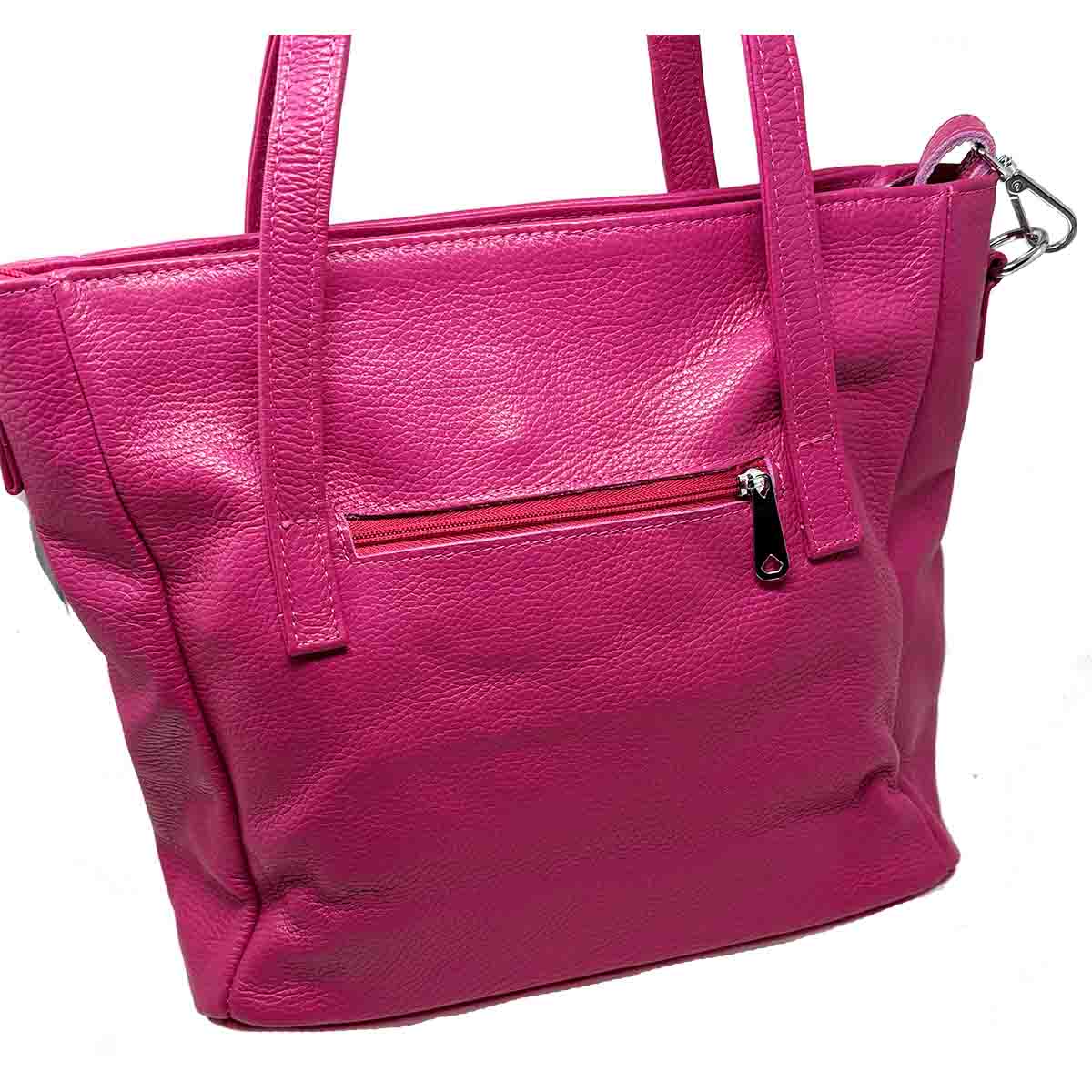 Syrena 9514 Shoulder Bag in Fuxia Genuine Pebble Leather - Image 4