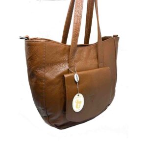 Syrena 158 Large Traveling  Bag in Mid Brown Color Genuine Pebble Leather